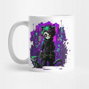 Zombie Cat Zombiecat in Cyberpunk City Mug